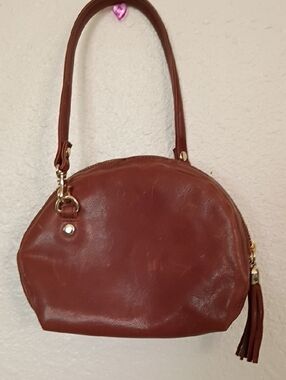 Brown Dome Shoulder Bag with Tassel Accent